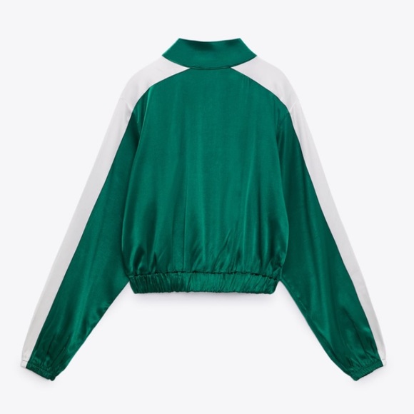 ZARA piped green satin jacket size small - Picture 9 of 10